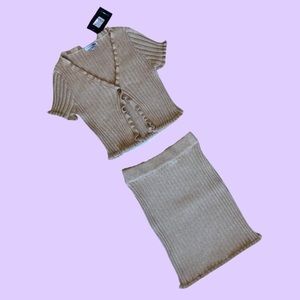 Tan Knit 2-piece Skirt Set